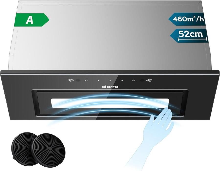 Ciarra CBCB5931B-OW 52 cm inbouwafzuigkap Gebaren en Touch control Energieklasse A Recirculatie & afzuiging LED