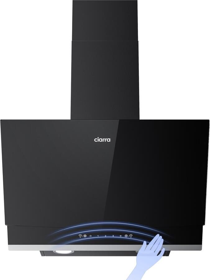 Ciarra CBCB6736A A+++ 710 m³ u Schuine Afzuigkap 60 cm Wandkappen- SensorTouch Bediening& handgebarenbediening -Recirculatie met Koolstoffilter & Afvoer-Zwart
