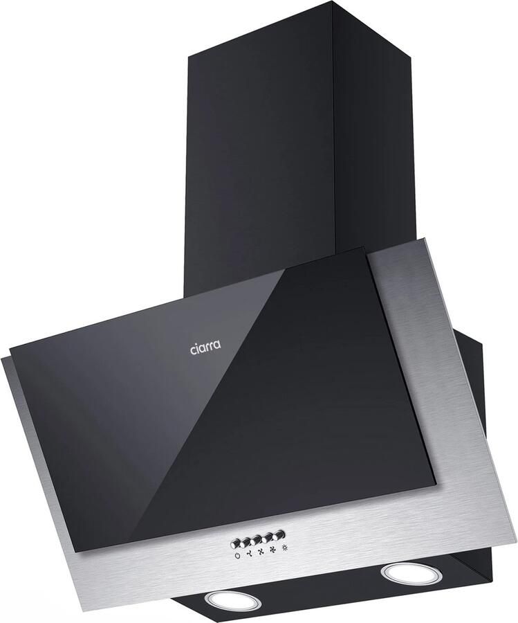 Ciarra CBCB6736C 60cm Schuine Afzuigkap Dampkap RVS Zwart inclusief set koolstoffilters – 350m3 – energieklasse A