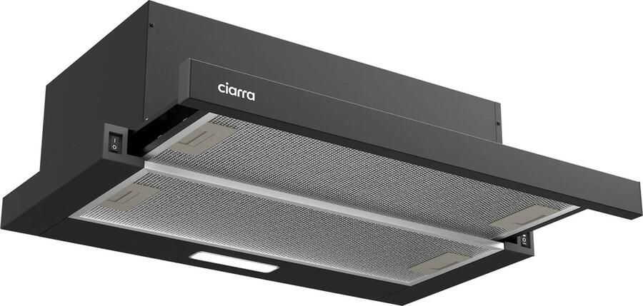 Ciarra CBCB6906D Vlakscherm Afzuigkap 60cm Zwart – Inclusief set koolstoffilters 370m3 – Energieklasse A++