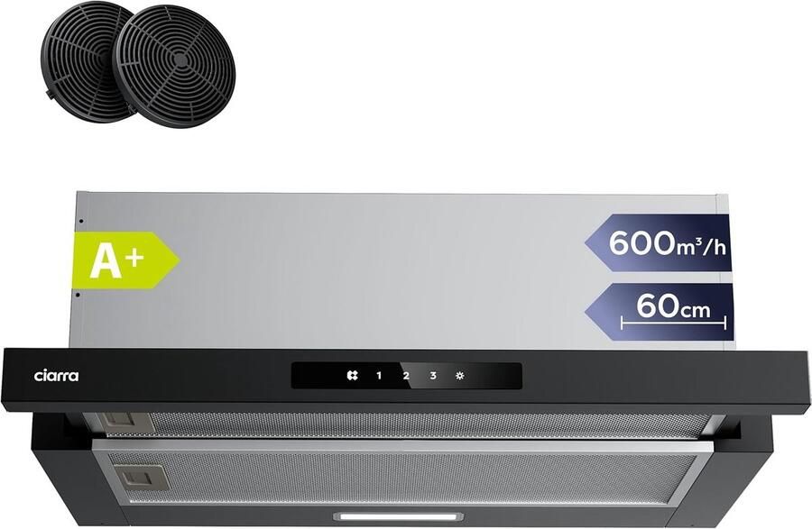 Ciarra CBCB6909A-OW 60 cm vlakscherm inbouwafzuigkap Klasse A+ 580m3 Touchbediening LED-verlichting