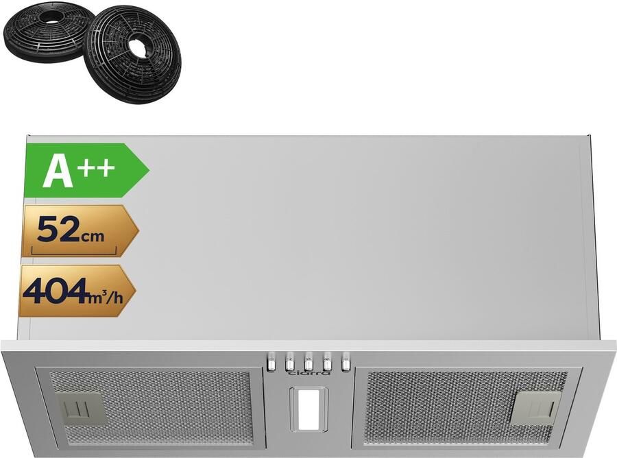 Ciarra CBCS5937A Inbouwafzuigkap A++ 52 cm 404 m³ u Onderbou afzuigkap Recirculatie & Afzuiging Zilver