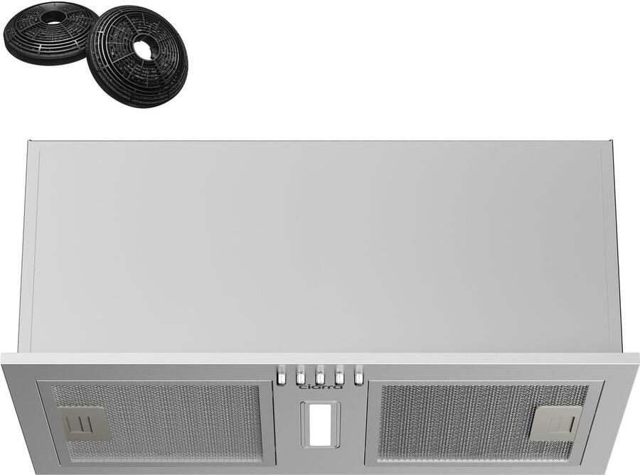 Ciarra CBCS5937A Inbouwafzuigkap A++ 52 cm 404 m³ u Onderbou afzuigkap Recirculatie & Afzuiging Koolstoffilters meegeleverd Zilver