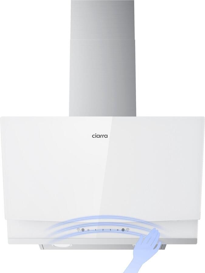 Ciarra CBCW6736A A+++ 710 m³ u Schuine Afzuigkap 60 cm Wandkappen 3 Standen SensorTouch Bediening& handgebarenbediening Recirculatie met Koolstoffilter & AfvoerWit