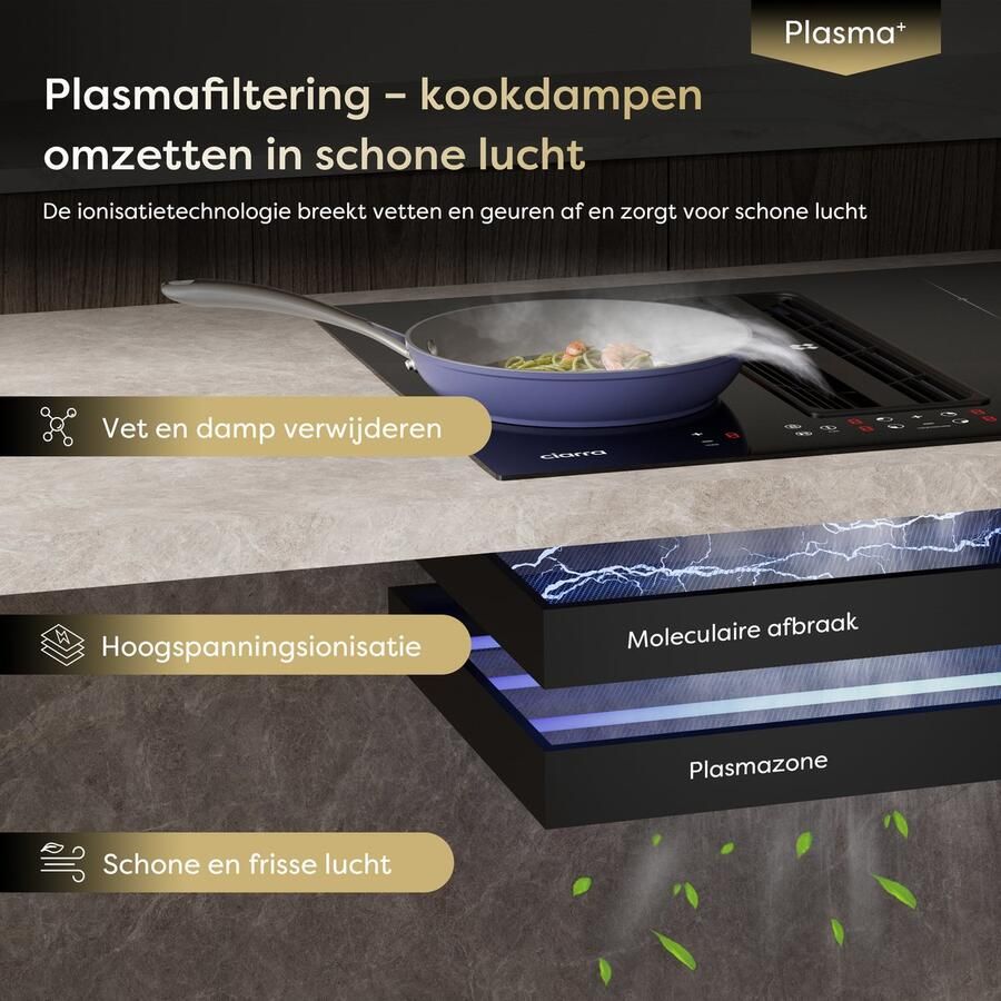 Ciarra ONE VMB594BBFEH Kookplaat met Afzuigkap 60 cm Inductiekookplaat 4 zones Plasma⁺-Systemm Flex Zone Boost 7165 W