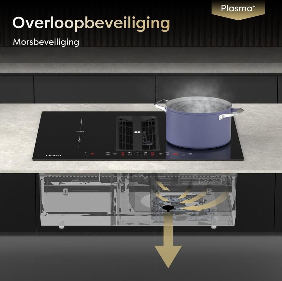 Ciarra ONE VMB594BBFFEH Kookplaat met Afzuigkap 60 cm Inductiekookplaat 4 zones Plasma⁺ 2 Flexzone Boost Touch Control