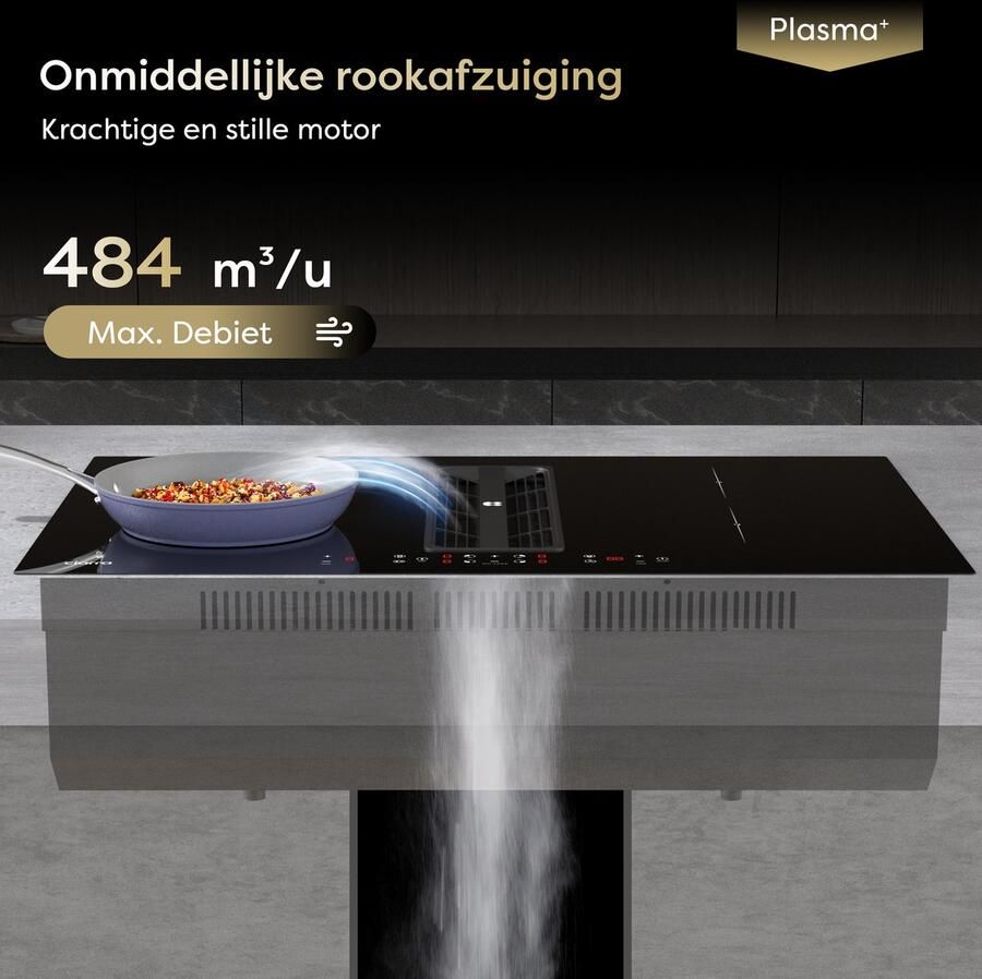 Ciarra ONE VMB834BBFEH Kookplaat met Afzuigkap 83 cm Inductiekookplaat 4 zones Plasma⁺-Systemm Flex Zone Boost 7165 W