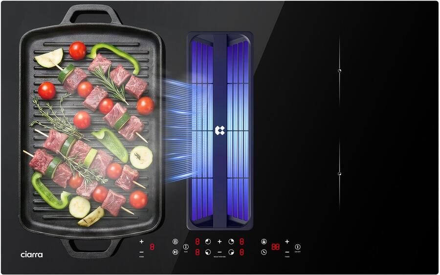 Ciarra ONE VMB834BBFEH Kookplaat met Afzuigkap 83 cm Inductiekookplaat 4 zones Wasbaar herbruikbaar en droogbaar Zeolietfilter Plasma⁺-Systemm Flex Zone Boost 7165 W - Foto 4