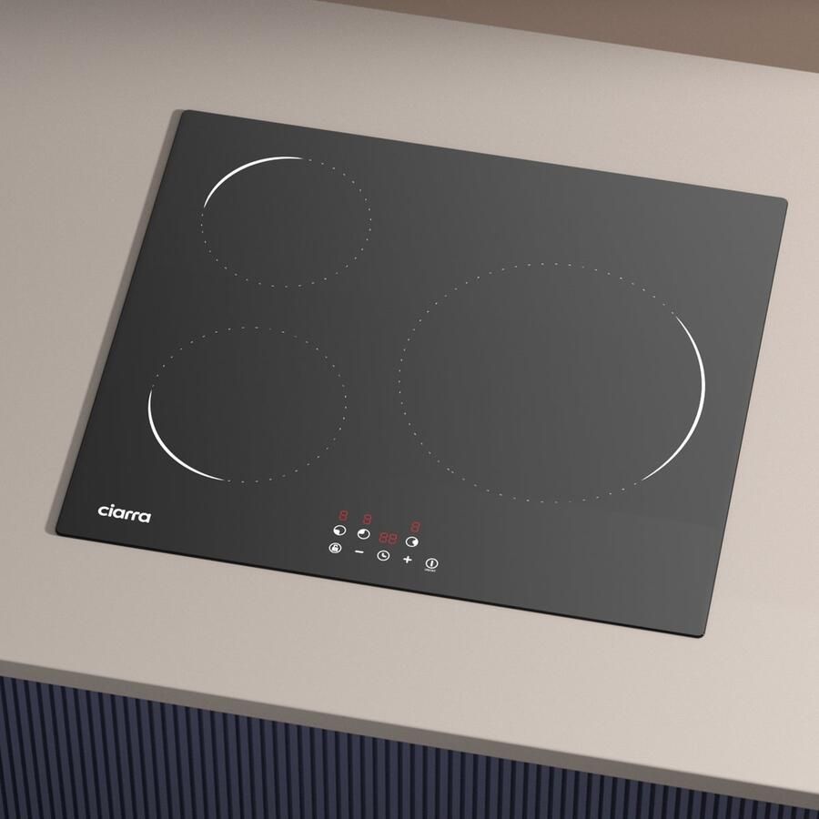 Ciarra VM3BIH-C Inbouw inductiekookplaat 60 cm 3 zones SensorTouch Bediening9 standen Timers 6200 W
