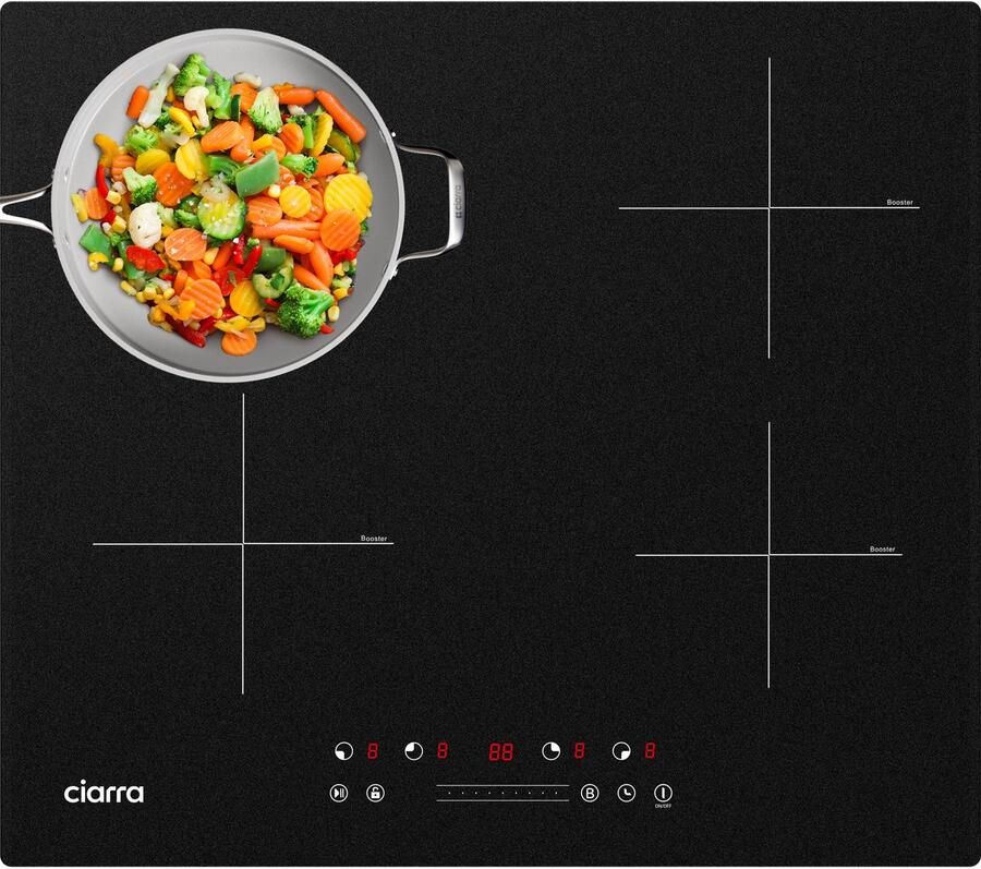 Ciarra VM4BBIH Inbouw inductiekookplaat 60 cm Inductie Kookplaat 4 zones Boostfunctie 7200 W - Foto 2