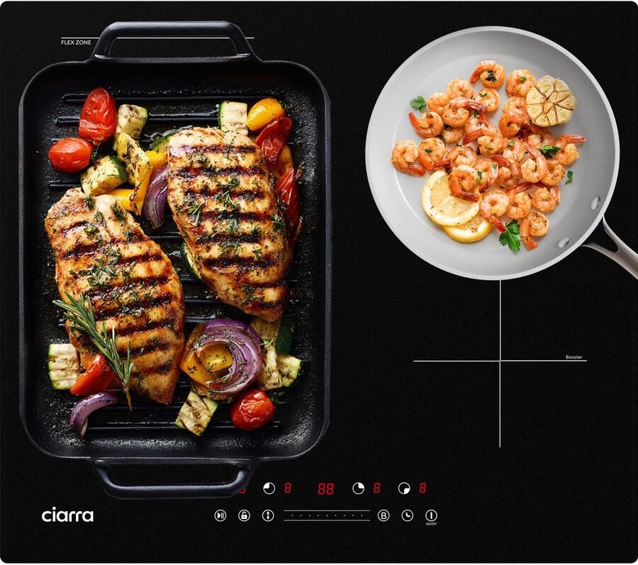 Ciarra VM4BFBIH Inbouw inductiekookplaat 60 cm Inductie Kookplaat 4 zones Boostfunctie FlexZone 7200 W