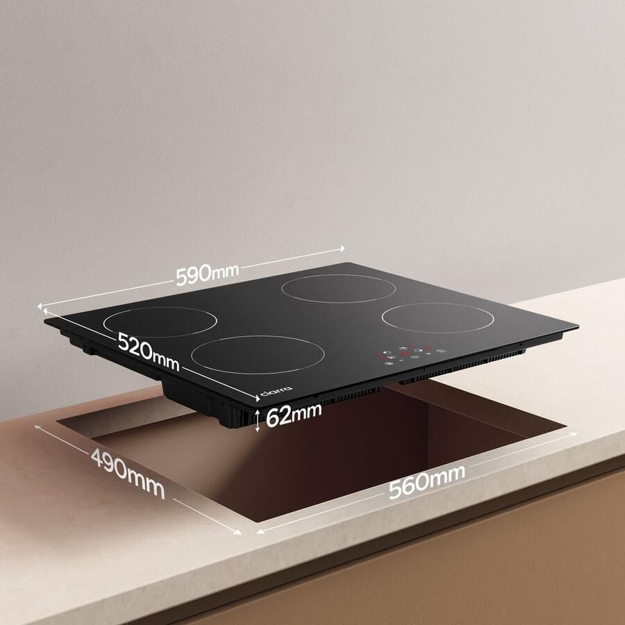 Ciarra VM4BIH-D Inbouw inductiekookplaat 60 cm 4 zones Inductie Kookplaat Auto uitschakeling Kinderslot 6000 W