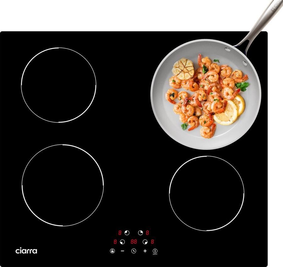 Ciarra VM4BIH-D Inbouw inductiekookplaat 60 cm 4 zones Inductie Kookplaat Auto uitschakeling Kinderslot 6000 W