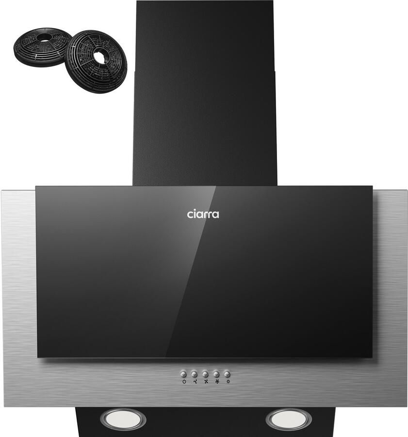 Ciarra VM6736CB Schuine Afzuigkap 60 cm A++ 370 m³ u met LED Recirculatie & Luchtafvoer Inclusief Koolstoffilters