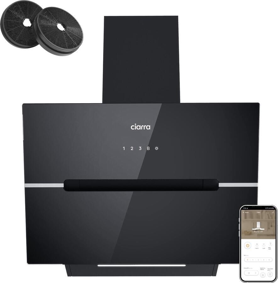 Ciarra VM6736FB A+++ 688 m³ u Schuine Afzuigkap 60 cm met BOOST 4 Standen Wi-Fi & SensorTouch Bediening& App Koolstoffilters meegeleverd - Foto 2