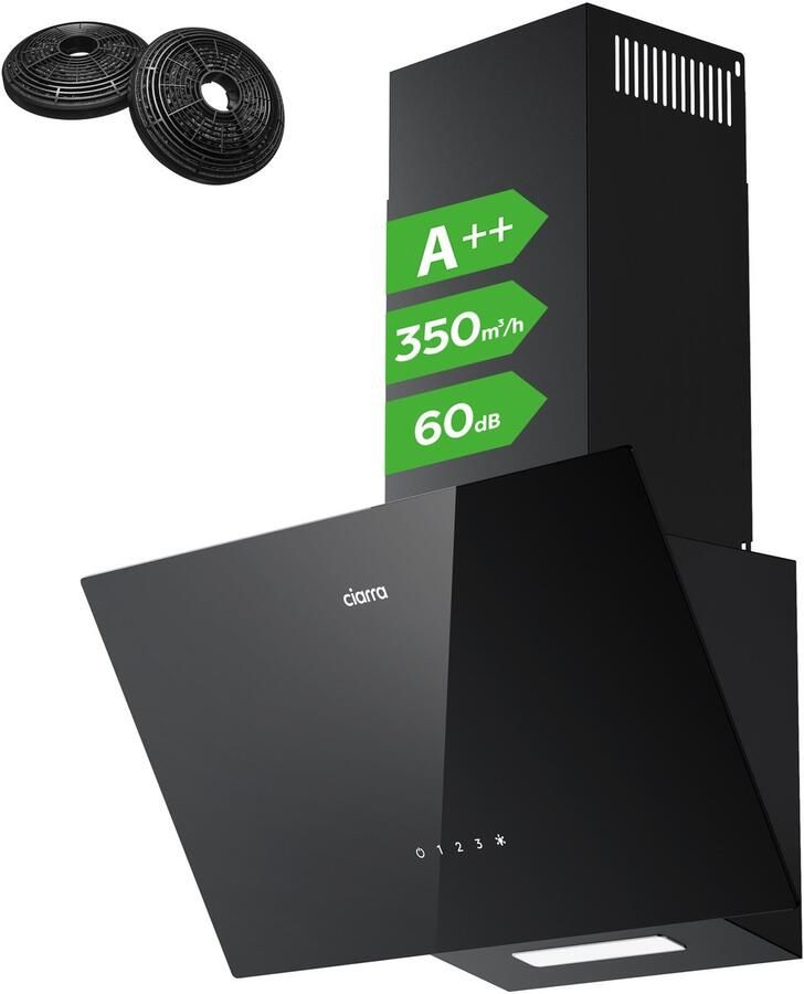 Ciarra VM6750CB Schuine Afzuigkap 60 cm A++ 350 m³ u met LED Recirculatie & Luchtafvoer Touchbediening - Foto 2