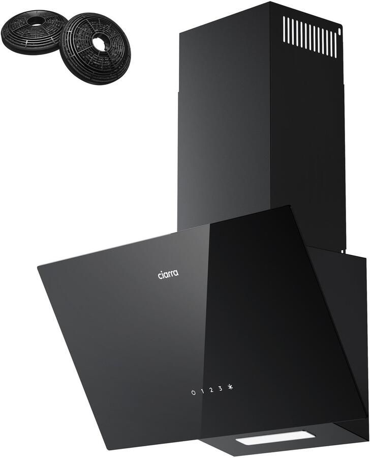 Ciarra VM6750CB Schuine Afzuigkap 60 cm A++ 362 m³ u Recirculatie & Luchtafvoer-incl. Koolstoffilter Touchbediening met LED Zwart