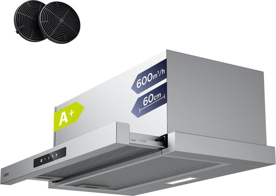 Ciarra VM6909AS A+ 580 m³ u Onderbouwafzuigkap 60cm vlakscherm inbouwafzuigkap SensorTouch Bediening3 Standen RVS