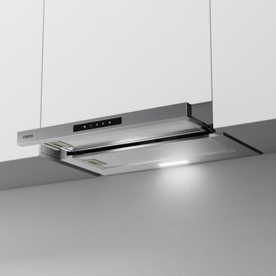 Ciarra VM6909AS A+ 606 m³ u Onderbouwafzuigkap 60cm Vlakscherm inbouwafzuigkap Recirculatie met Koolstoffilter & Luchtafvoer SensorTouch Bediening 3 Standen RVS