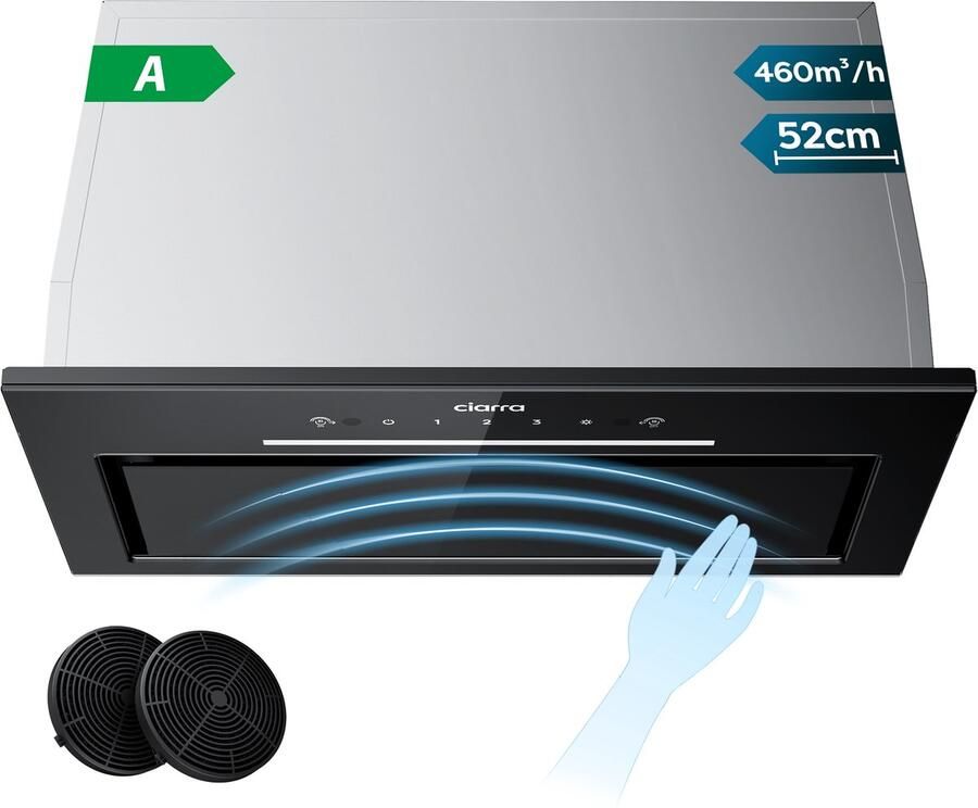 Ciarra VMB5931A Inbouwafzuigkap 52 cm Afzuigkap 460 m³ u Touchbediening & handgebarenbediening