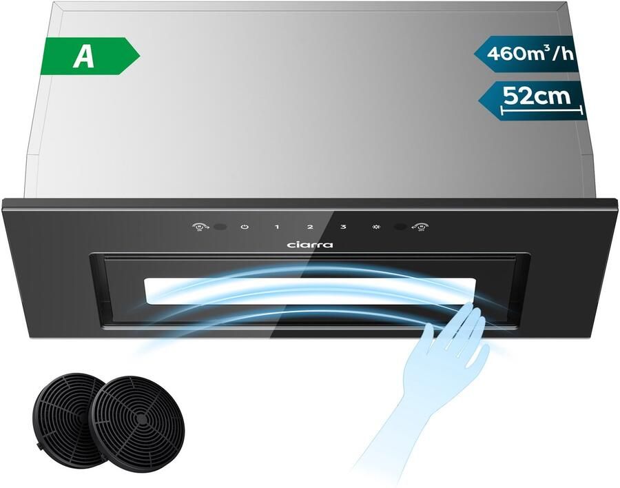 Ciarra VMB5931B Inbouwafzuigkap 52 cm Onderbouwafzuigkap 460 m³ u Touch & handgebarenbediening