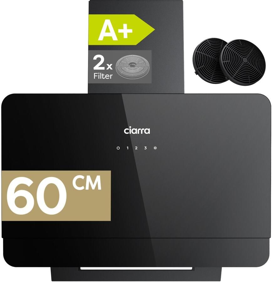 Ciarra VMB6765C Schuine Afzuigkap 60 cmWandkappen A+ 580 m³ u Touchbediening Recirculatie & Luchtafvoer