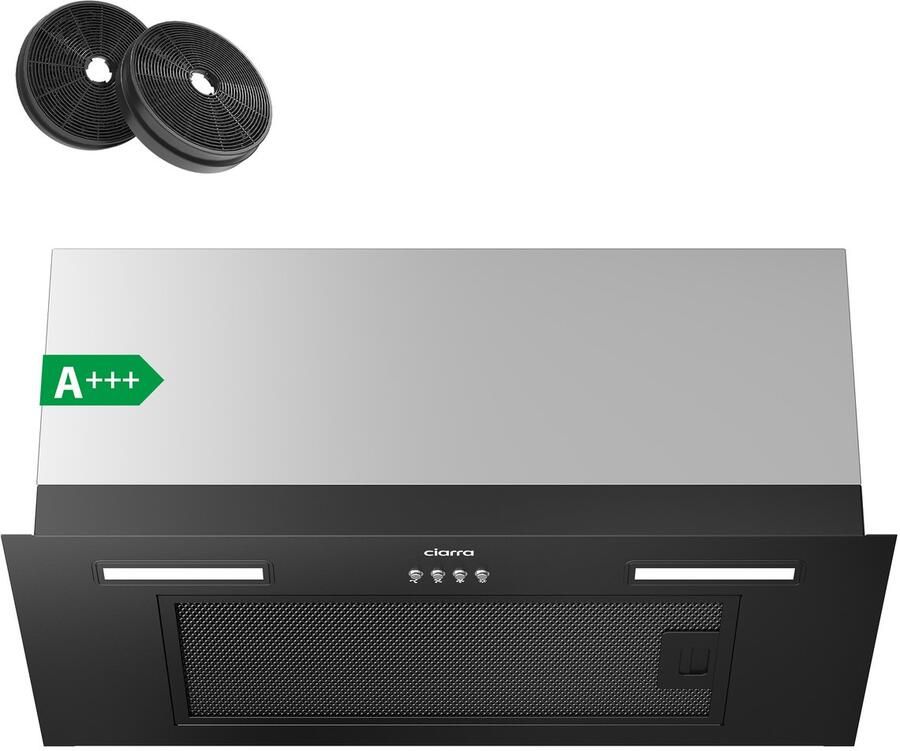 Ciarra VMB6926A A+++ 704 m³ u Inbouwafzuigkap 60 cm Onderbou afzuigkap met LED inclusief koolstoffilter zwart