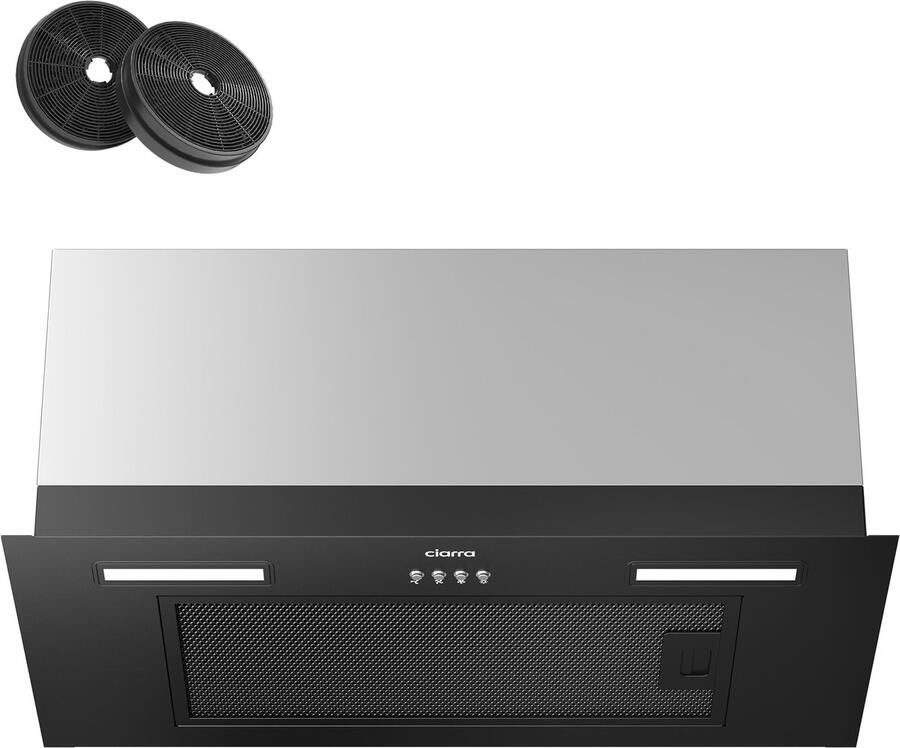 Ciarra VMB6926A A+++ 704 m³ u Inbouwafzuigkap 60 cm Onderbou afzuigkap Recirculatie & Luchtafvoer incl. Koolstoffilter met LED zwart