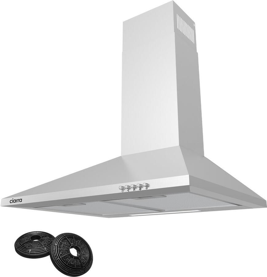 Ciarra VMS6201 Afzuigkap 60 cm WandAfzuigkap A++ 404 m³ u Recirculatie met Koolstoffilter & Luchtafvoer 3 Standen met LED RVS
