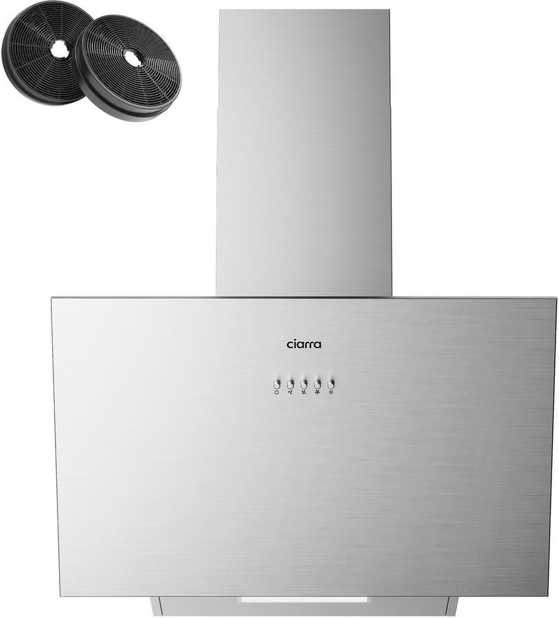 Ciarra VMS6762A A+++ 674 m³ u Schuine Afzuigkap 60 cm Recirculatie met Koolstoffilter & Luchtafvoer 3 Standen met LED-RVS