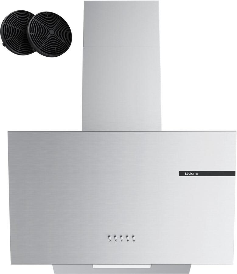 Ciarra VMS6765A A+ 599 m³ u Schuine Afzuigkap 60 cm Wandkap Recirculatie & Luchtafvoer Koolstoffilters meegeleverd met LED RVS