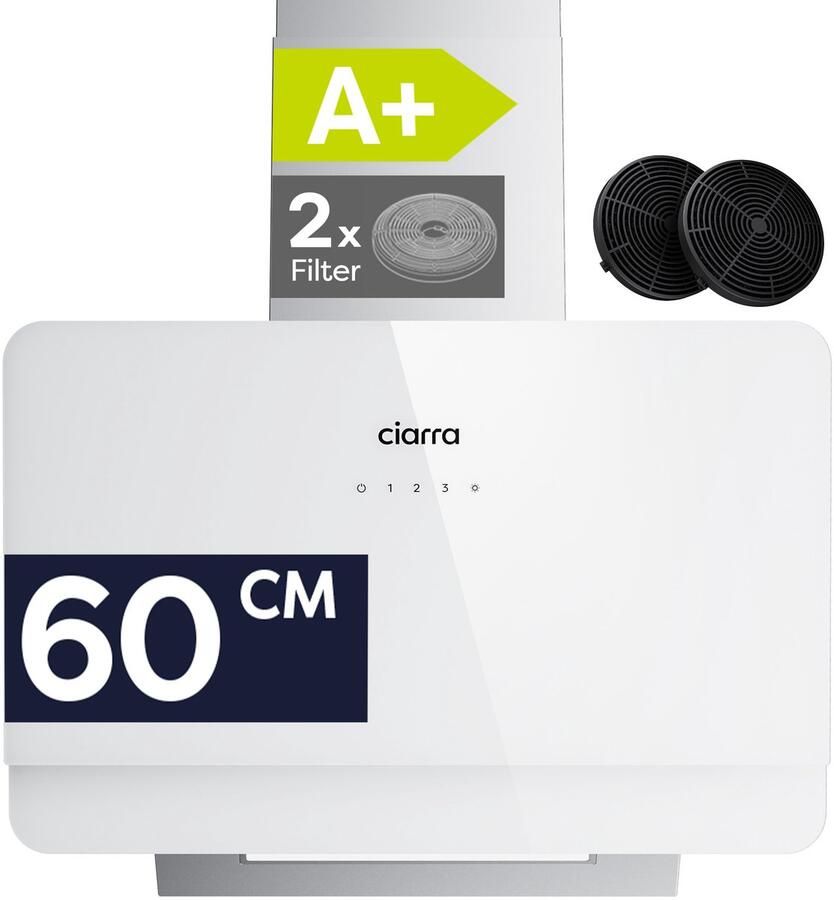 Ciarra VMS6765C Schuine Afzuigkap 60 cm Wandkappen A+ 580 m³ u Touchbediening 3 Standen met LED