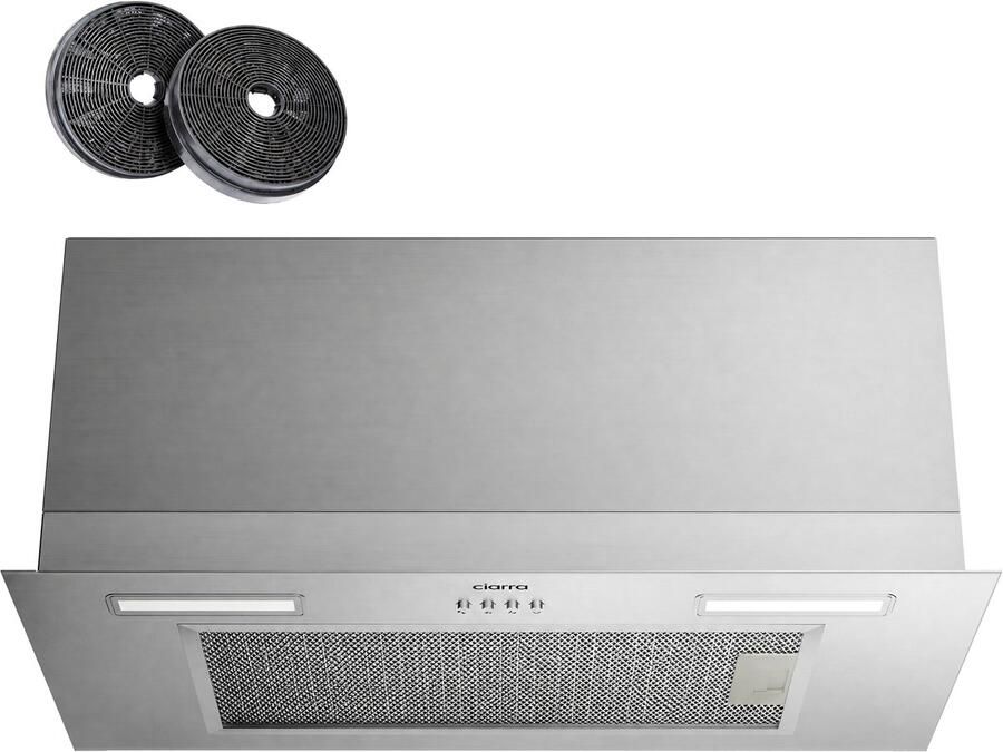 Ciarra VMS6926A A+++ 704 m³ u Inbouwafzuigkap 60 cm Onderbou afzuigkap Recirculatie & Luchtafvoer incl. Koolstoffilter met LED RVS