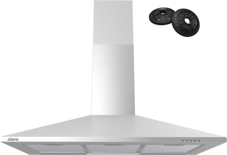 Ciarra VMS9201 Afzuigkap 90 cm WandAfzuigkap A++ 406 m³ u Recirculatie & Luchtafvoer Koolstoffilters meegeleverd RVS