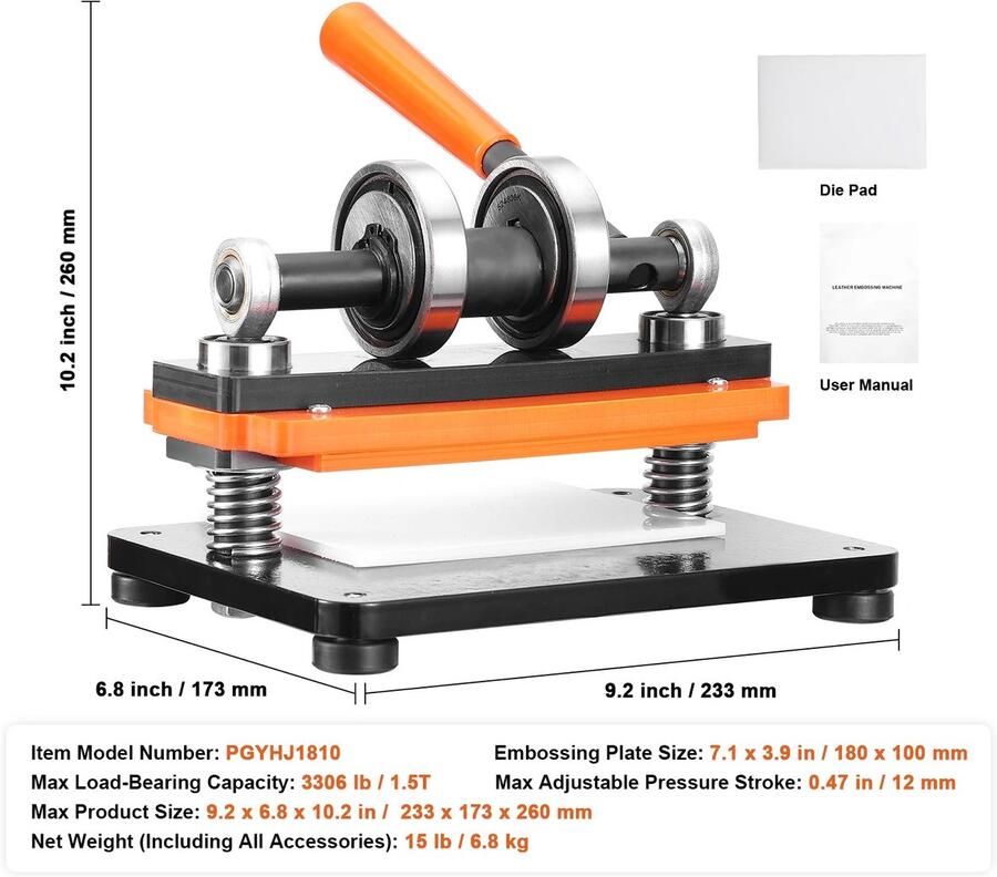 CINK PressForge Lederen Snijmachine & Embossing Pers – Handmatige Stansmachine – 18 × 10 cm Plaat – 1 5 Ton Druk – Voor Leer Kunstleer & PVC