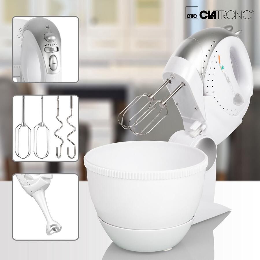 Clatronic HMS 2739 Handmixer set met mengkom Staande mixer Staafmixer Wit