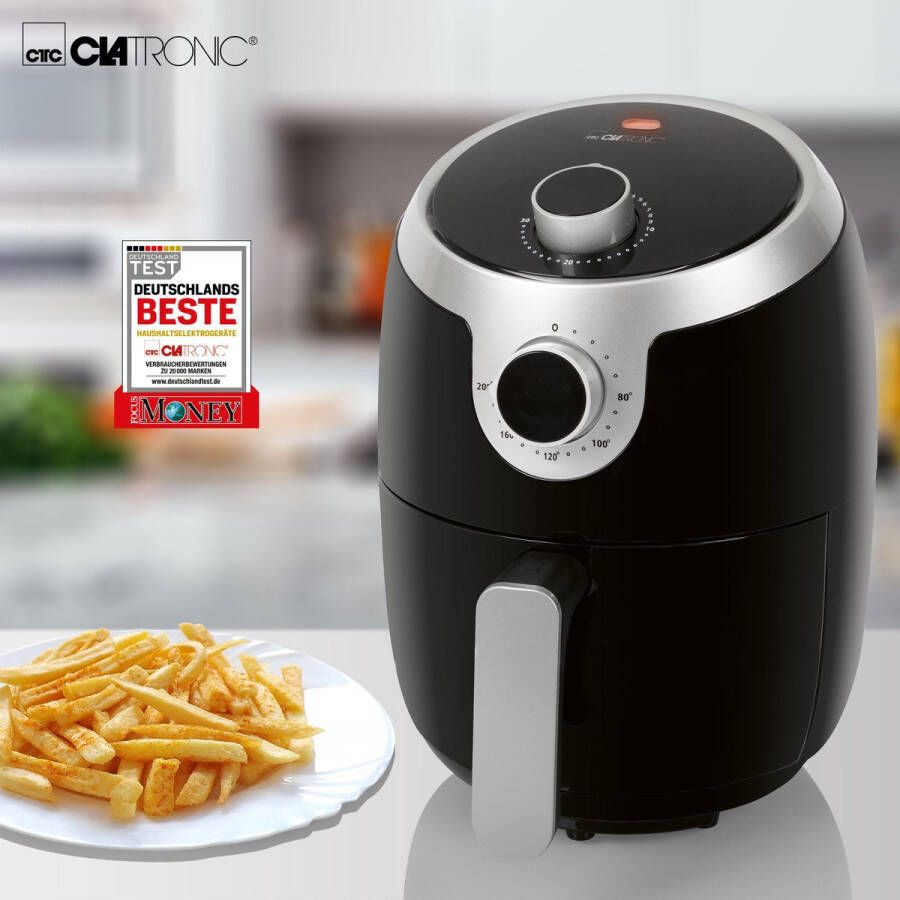 Clatronic FR 3769 H Enkel 1 8 l Vrijstaand 1000 W Heteluchtfriteuse Zwart Roestvrijstaal
