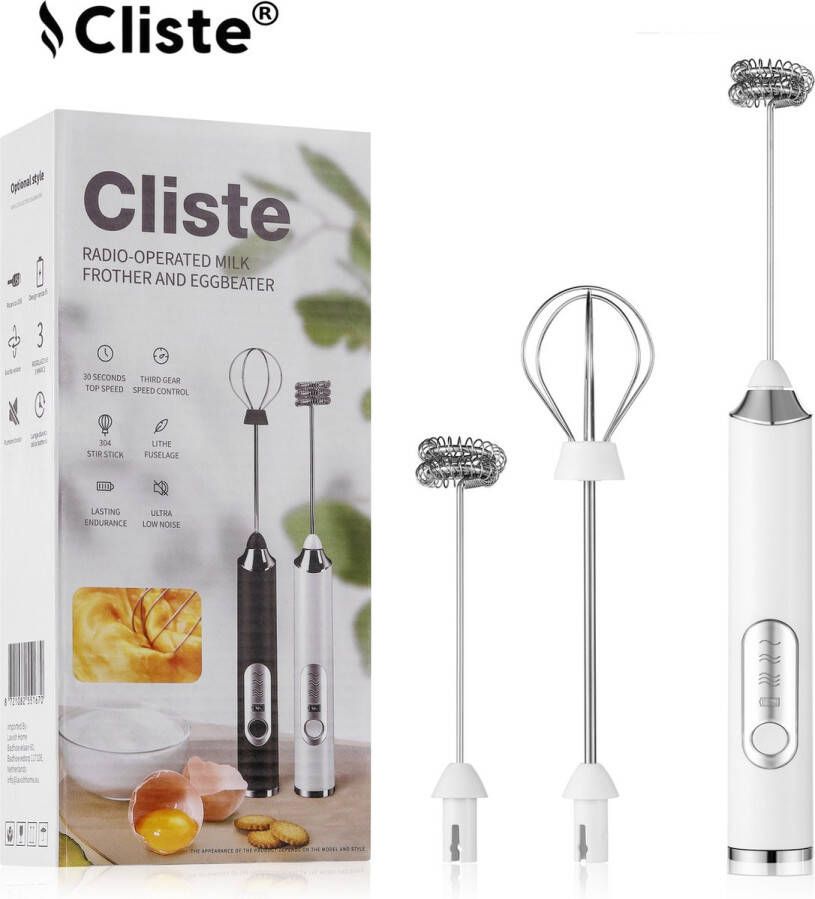 Cliste Elektrische Melkopschuimer- Melkschuimer Elektrisch Melk Schuimer Melkklopper Nespresso Koffie- met Garde en Spiraalgarde- USB Oplaadbaar- 3 Snelheidsfuncties- WIt