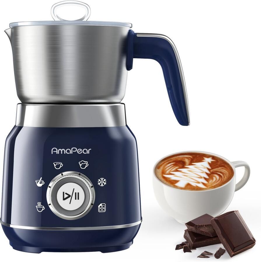 Clruro Melkopschuimer 1 L 6-in-1 Melkverwarmer 500 ml Inductie en Afneembare Kan RVS Blauw