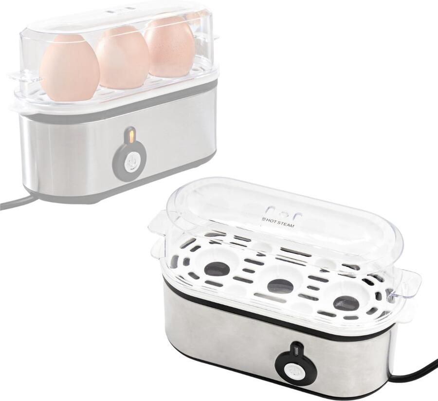 CLVP Eierkoker met Timer Geschikt voor 3 Eieren Zilver