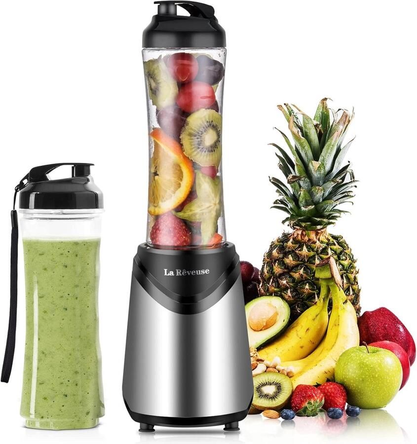 CMBAL Mix&Go Smoothie Blender – 300W Persoonlijke Blender – BPA-vrije 550ml Bekers – 4 RVS Messen – Compact & Draagbaar – Smoothies Shakes & Babyvoeding – Zilver