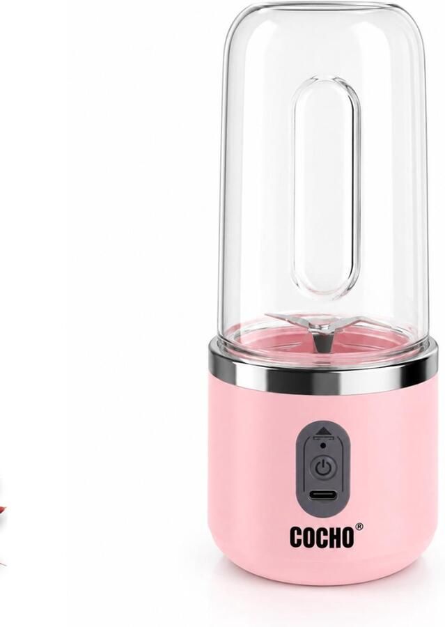 Cocho Blender To Go Smoothie Maker Roze Oplaadbare Mini Blender Smoothies & Shakes Draadloos & Draagbaar Fruit Mixer USB Oplaadbaar 400ML