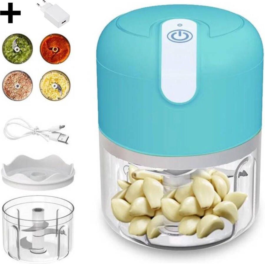 Cocho Mini USB Hakmolen Blauw Elektrisch Foodprocessor Hakmolens Uiensnijder vaatwasser bestendig Chopper RVS Messen 250 ml Black Friday 2023 Deals
