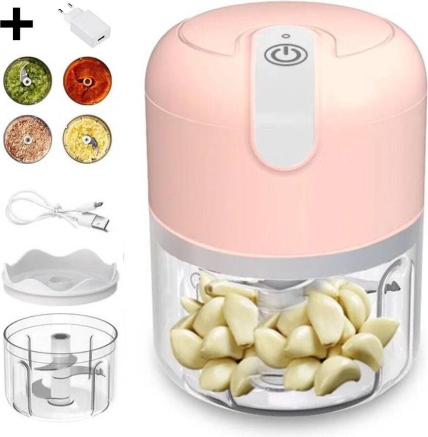 Cocho Mini USB Hakmolen Roze Elektrisch Foodprocessor Hakmolens Uiensnijder vaatwasser bestendig Chopper RVS Messen 250 ml Black Friday 2023 Deals