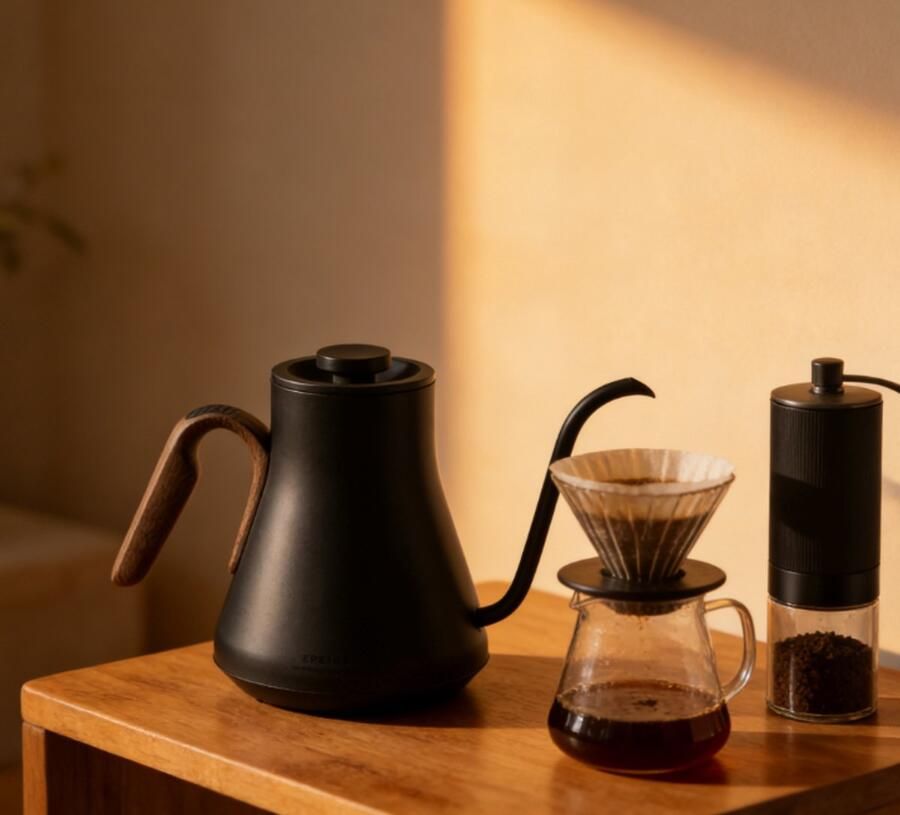 Cocinare Flow B9 Black Walnut (Zwart met Houtlook) – Gooseneck Waterkoker met Temperatuurregeling – 1500W – Digitaal Display – Pour Over Koffie Ketel – 0.9L RVS met Warmhoudfunctie - Foto 2