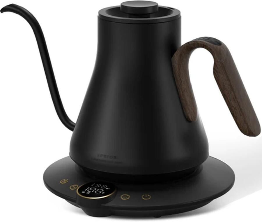 Cocinare Flow B9 Black Walnut (Zwart met Houtlook) – Gooseneck Waterkoker met Temperatuurregeling – 1500W – Digitaal Display – Pour Over Koffie Ketel – 0.9L RVS met Warmhoudfunctie