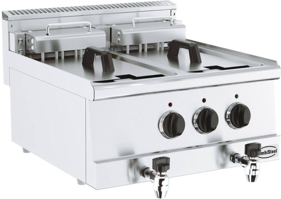 Combisteel Friteuse BASE 600 Elektrisch 10+10L Aftapkranen 15kW 2x 400V 600x600x300mm Horeca