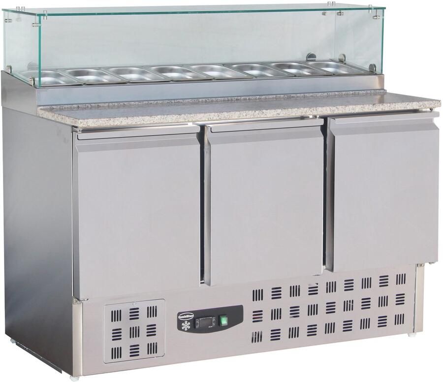Combisteel Pizzawerkbank 444L Met 3 Deuren (1 1 GN) Boven 8x 1 6 GN 1368x700x1180mm Horeca Oven