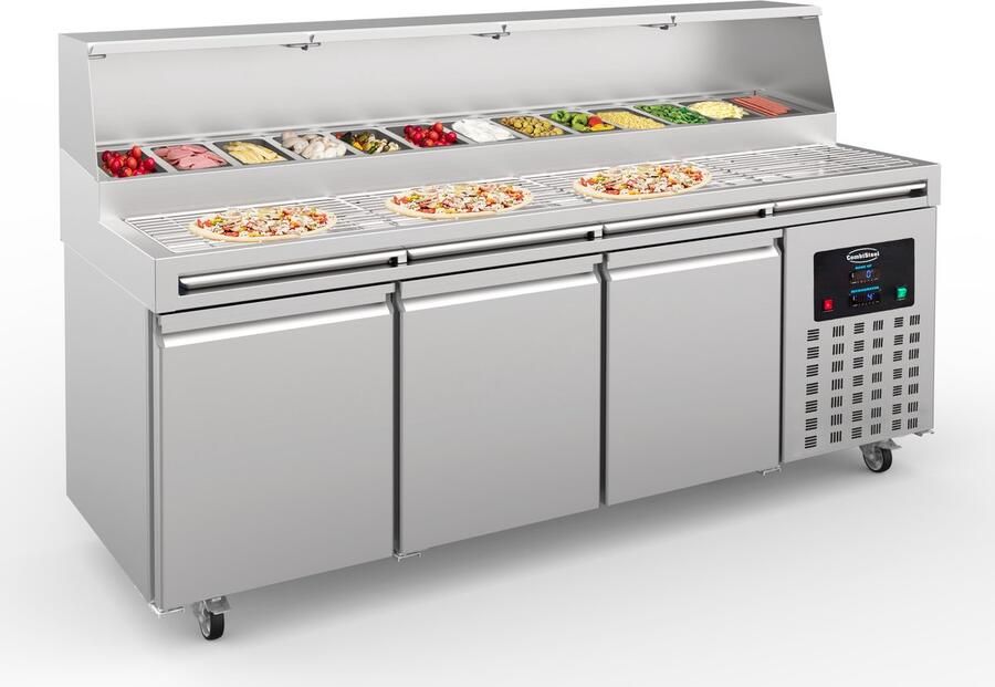 Combisteel Pizzawerkbank 720L 3 Deuren Boven 13x 1 3 GN -2°c +8°c Wielen 2370x850x1300mm Horeca Oven