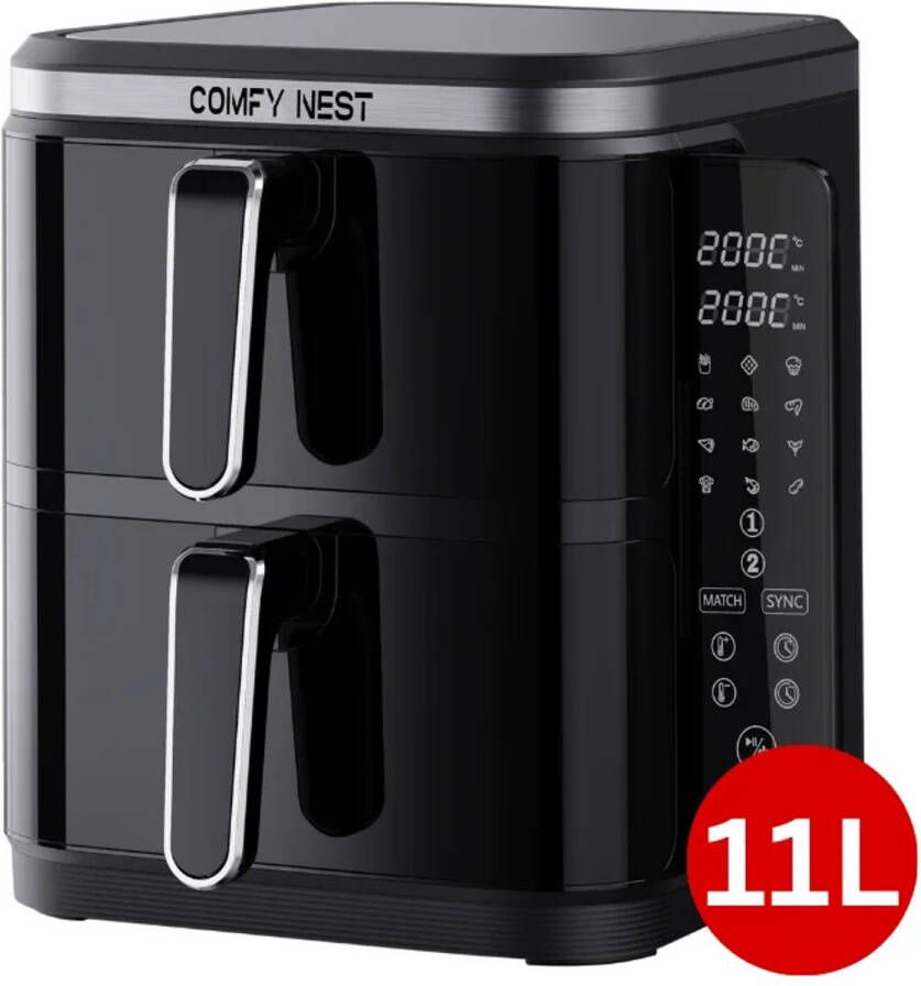 Comfy Nest CN-06177 2800W Airfryer 11L Dubbele Mand Digitaal Opvouwbaar Zijpaneel